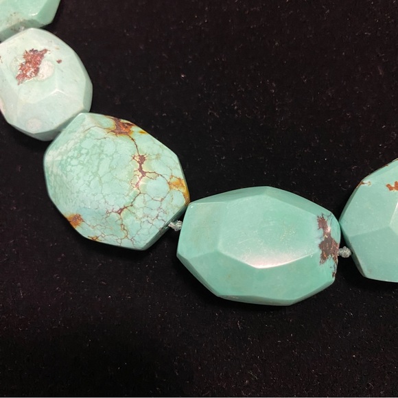Vintage Kim Yubeta Statement Faceted Flat Turquoise & Sterling 20” Necklace - Picture 3 of 10